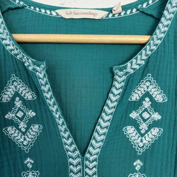 Soft Surroundings Size XS Dress Teal Peasant Long Sleeves Embroidery - Picture 8 of 13